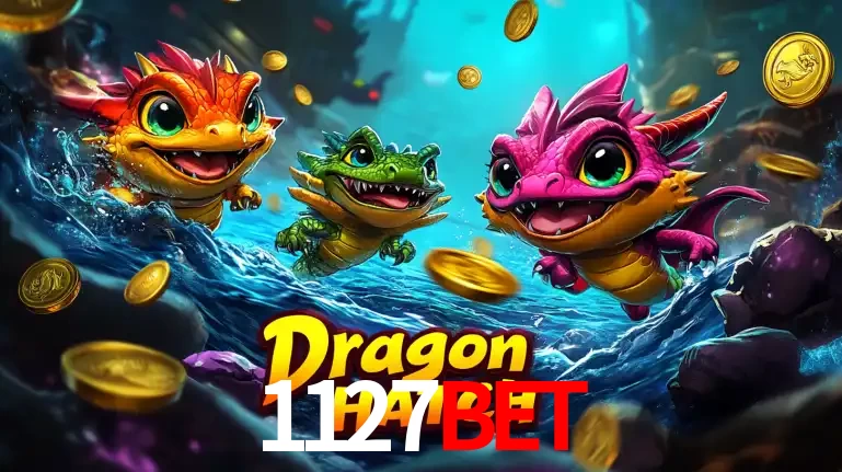 Arte promocional do jogo Dragon Hatch com três adoráveis dragões bebês nadando entre moedas de ouro, um dos slots mais divertidos para jogar no cassino 1127BET.